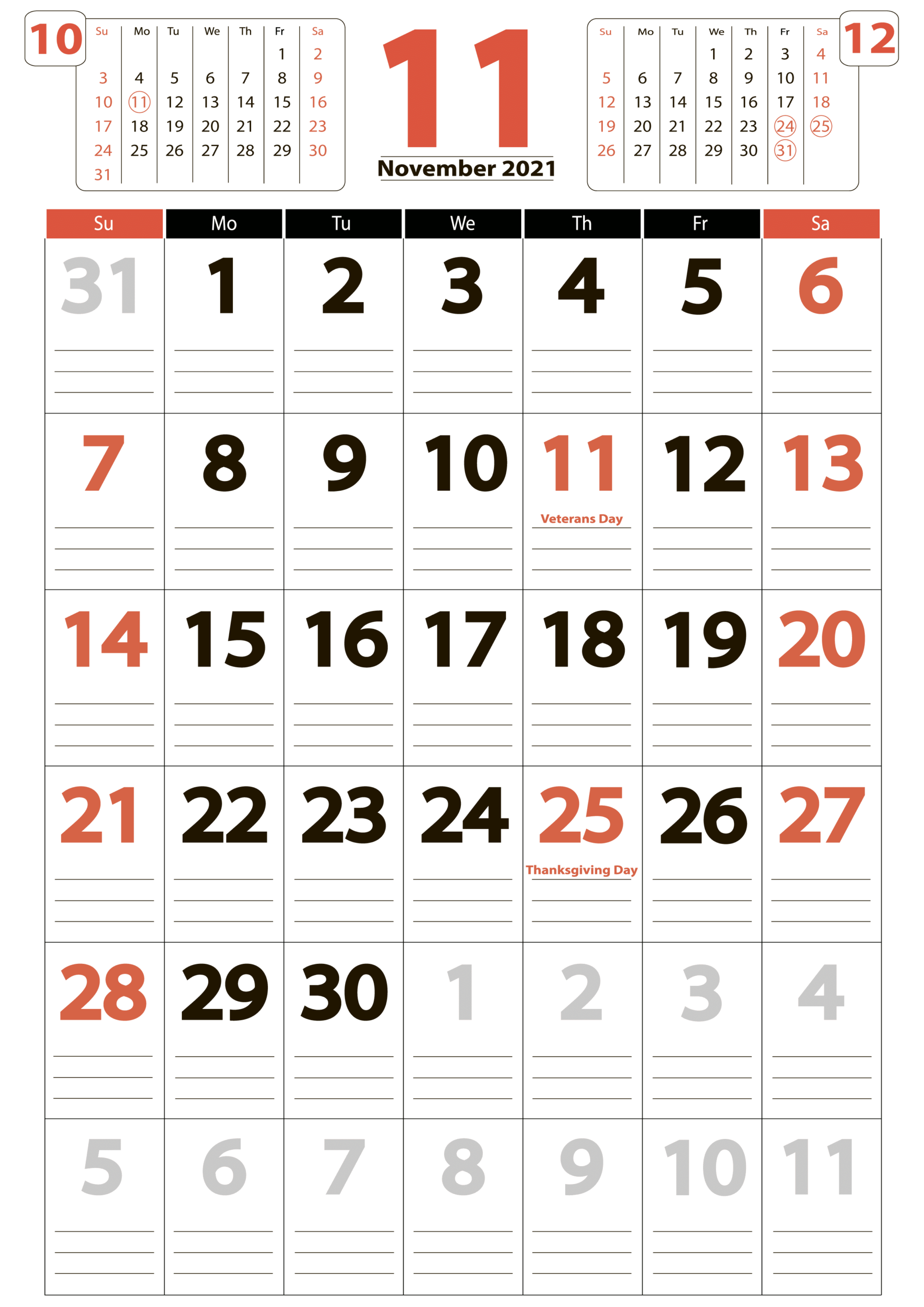 Free Week At A Glance Calendar November 2021