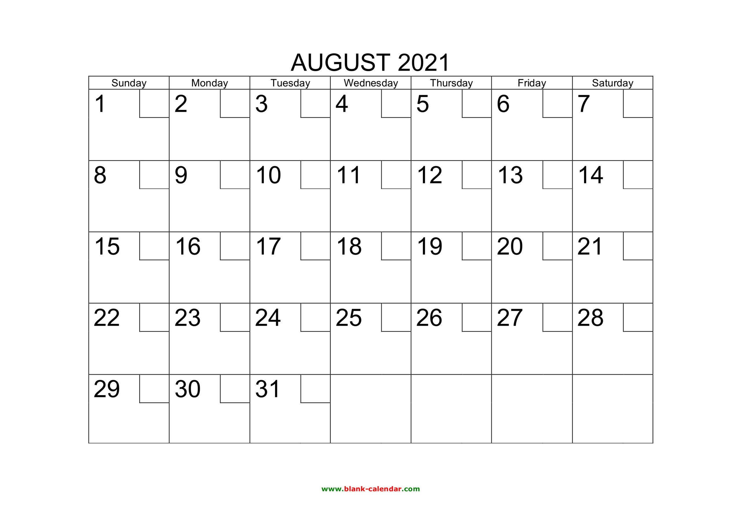 Free Download Printable August 2021 Calendar With Check Boxes