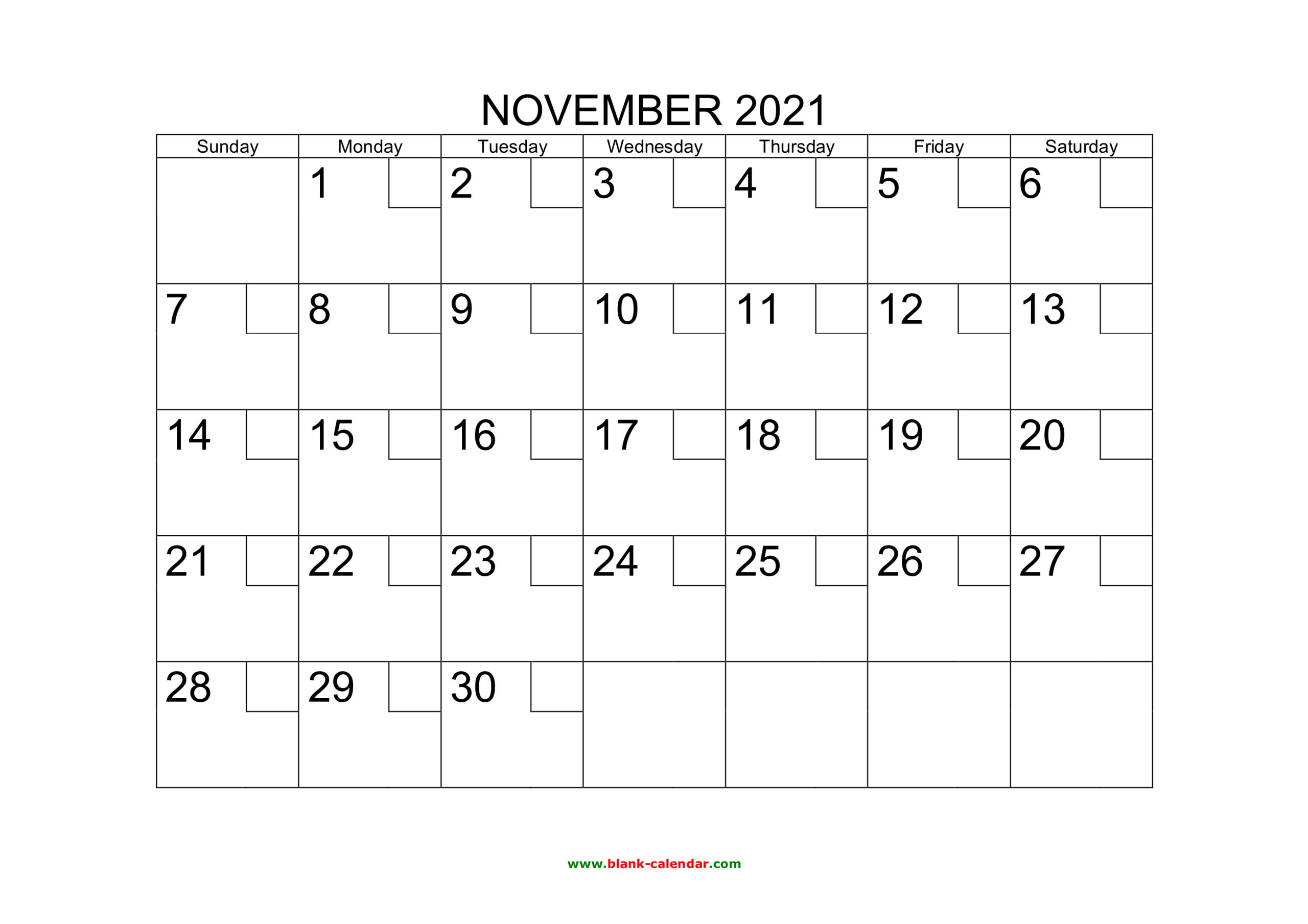 Free Download Printable November 2021 Calendar With Check Boxes
