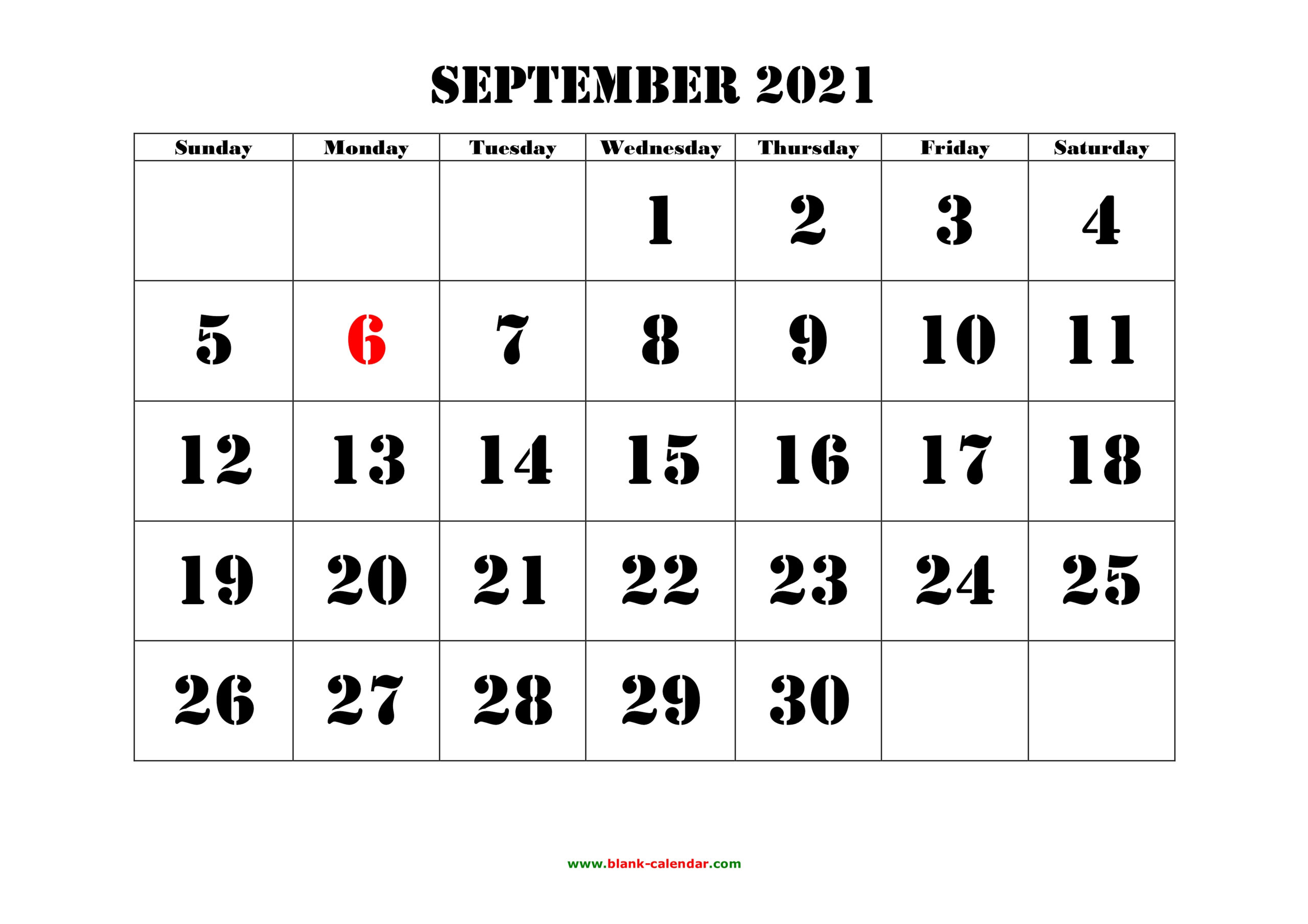 Free Download Printable September 2021 Calendar Large