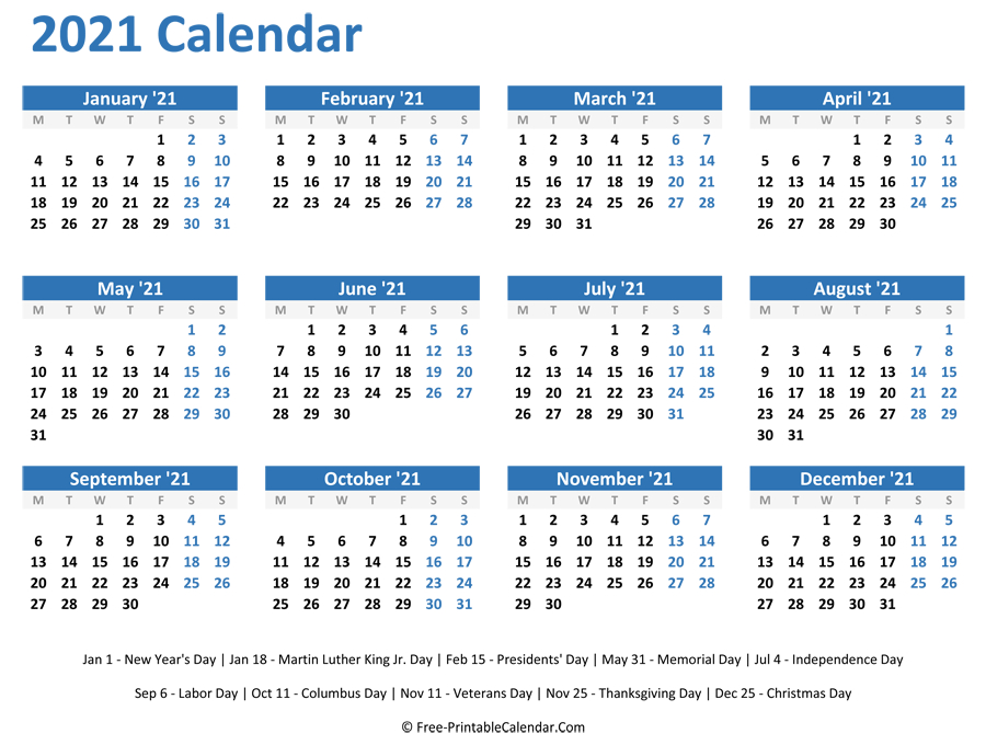 Free Downloadable 2021 Word Calendar - Take 2021 Printable