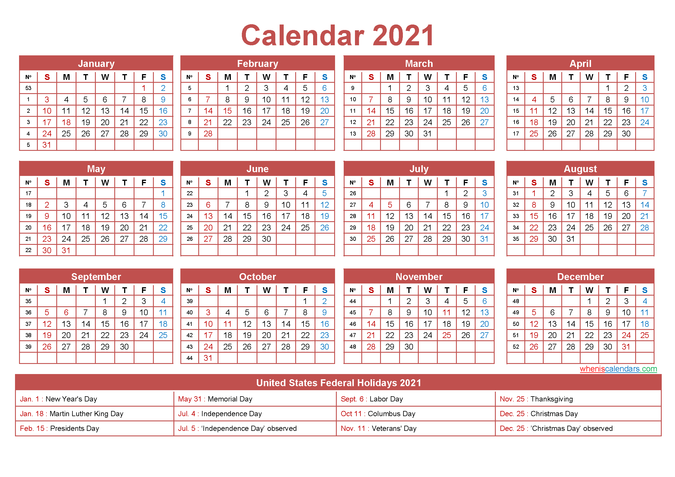 Free Editable 2021 Calendars In Word : January 2021