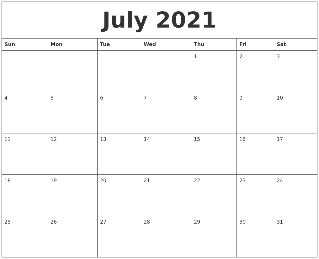 Free Editable July 2021 Calendar : Printable July 2021