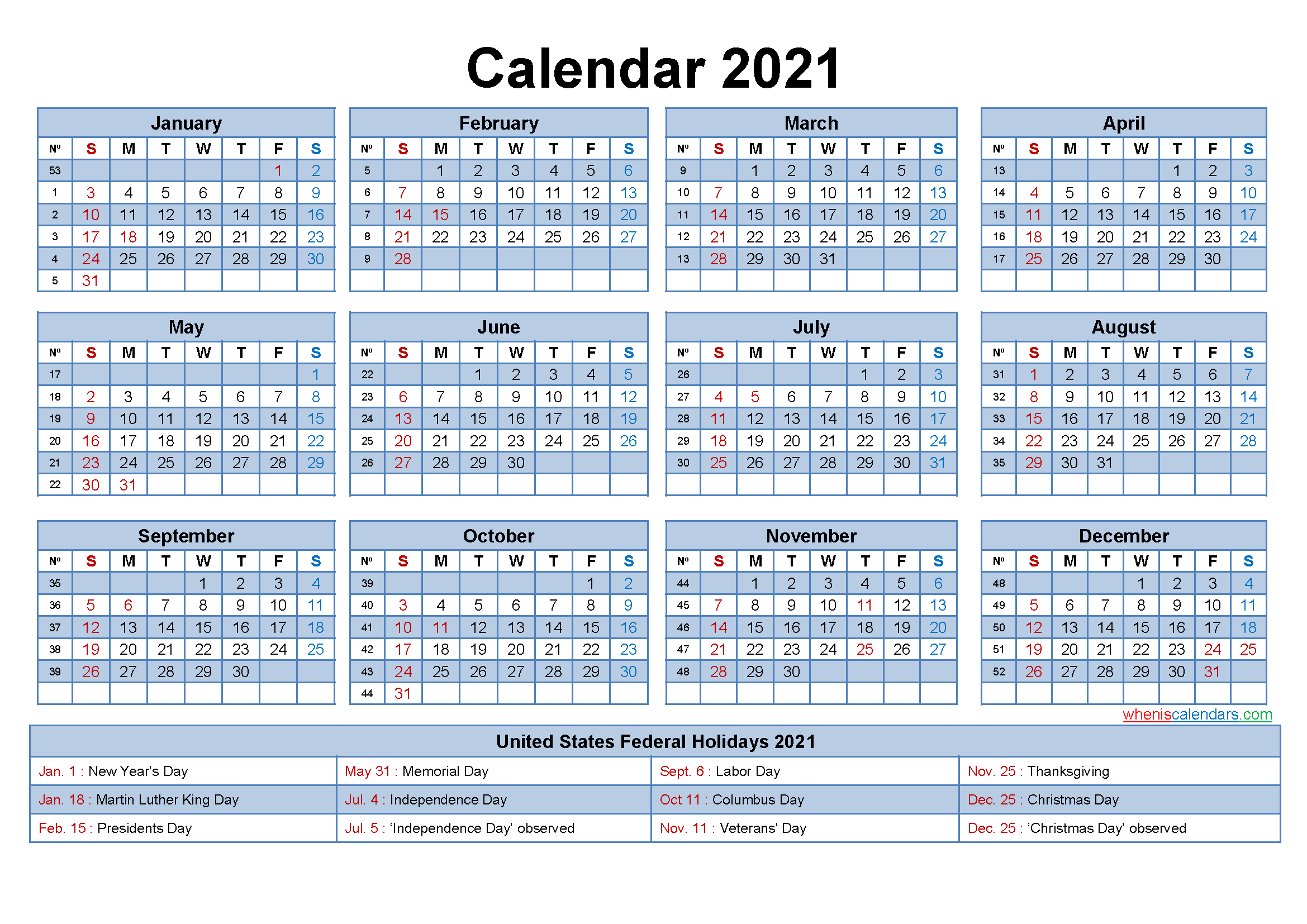 Free Editable Printable Calendar 2021 - Template No.ep21Y14