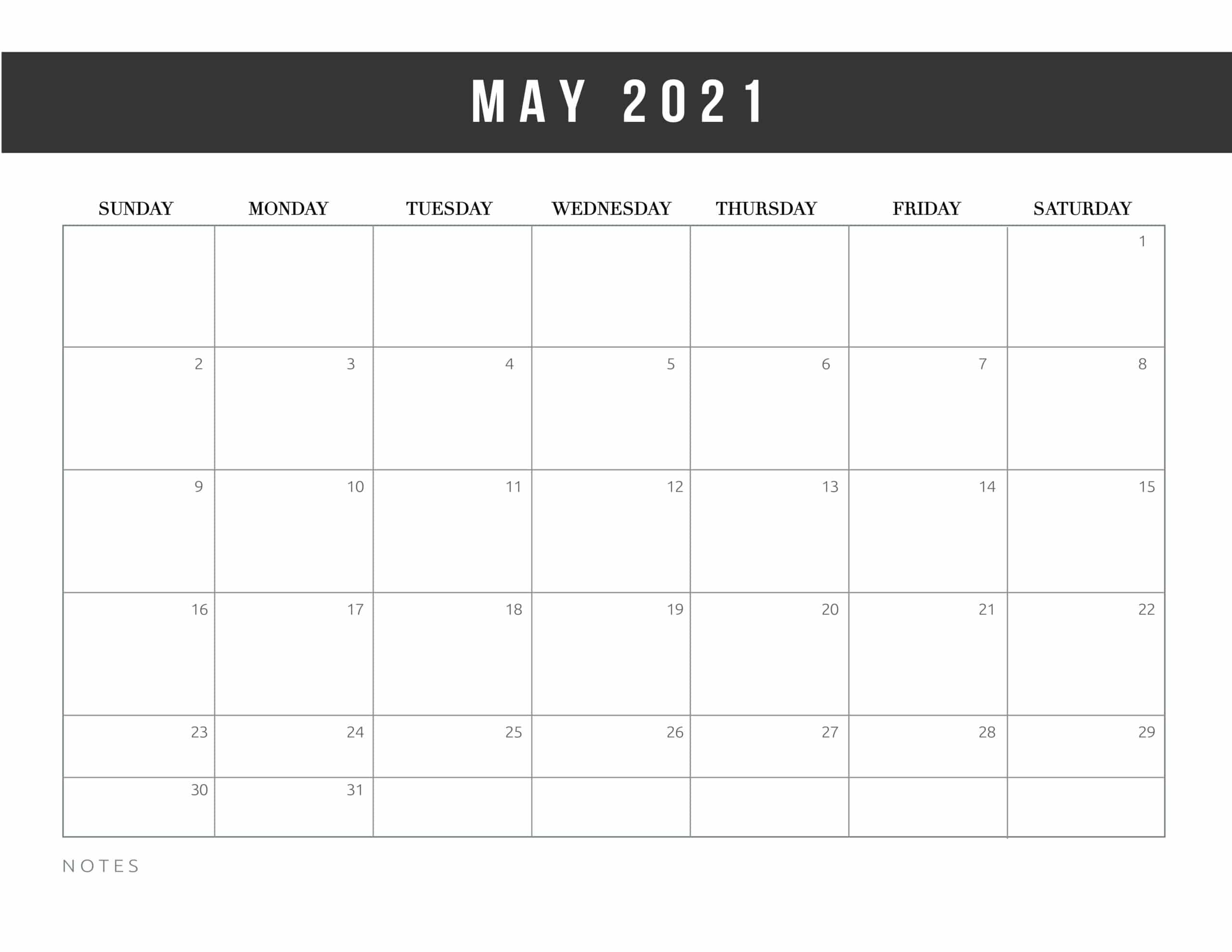 Free Editable Template For May 2021 Month