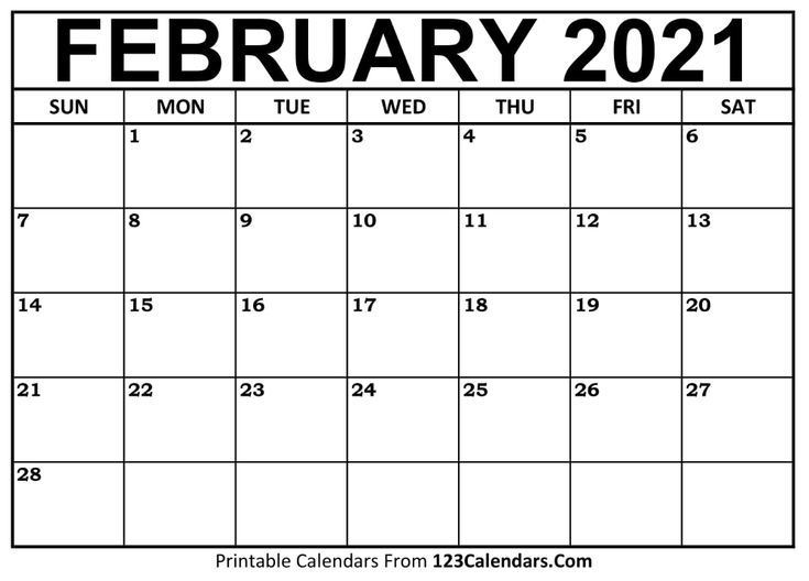 Free February 2021 Calendar | 123Calendars Get | February