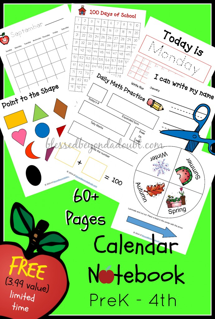 Free Homeschool Calendar Notebook - Prek-4Th (3.99 Value