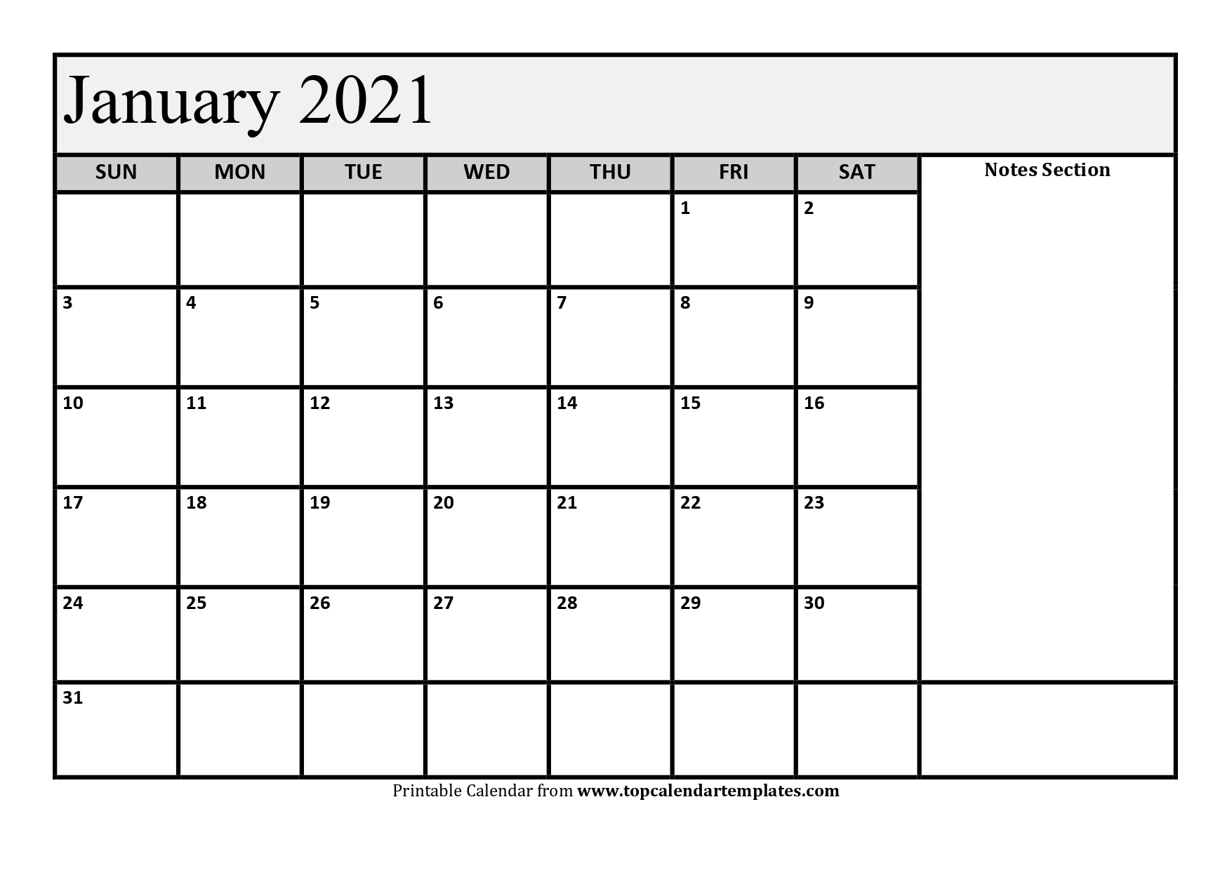 Free January 2021 Calendar Printable - Monthly Template