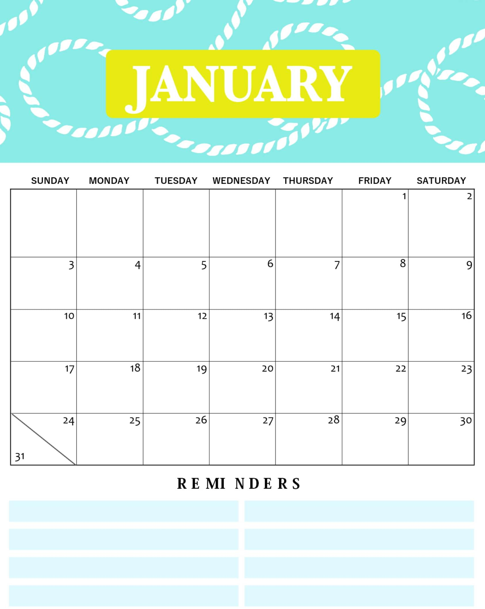 Free January 2021 Calendar Template Pdf Word