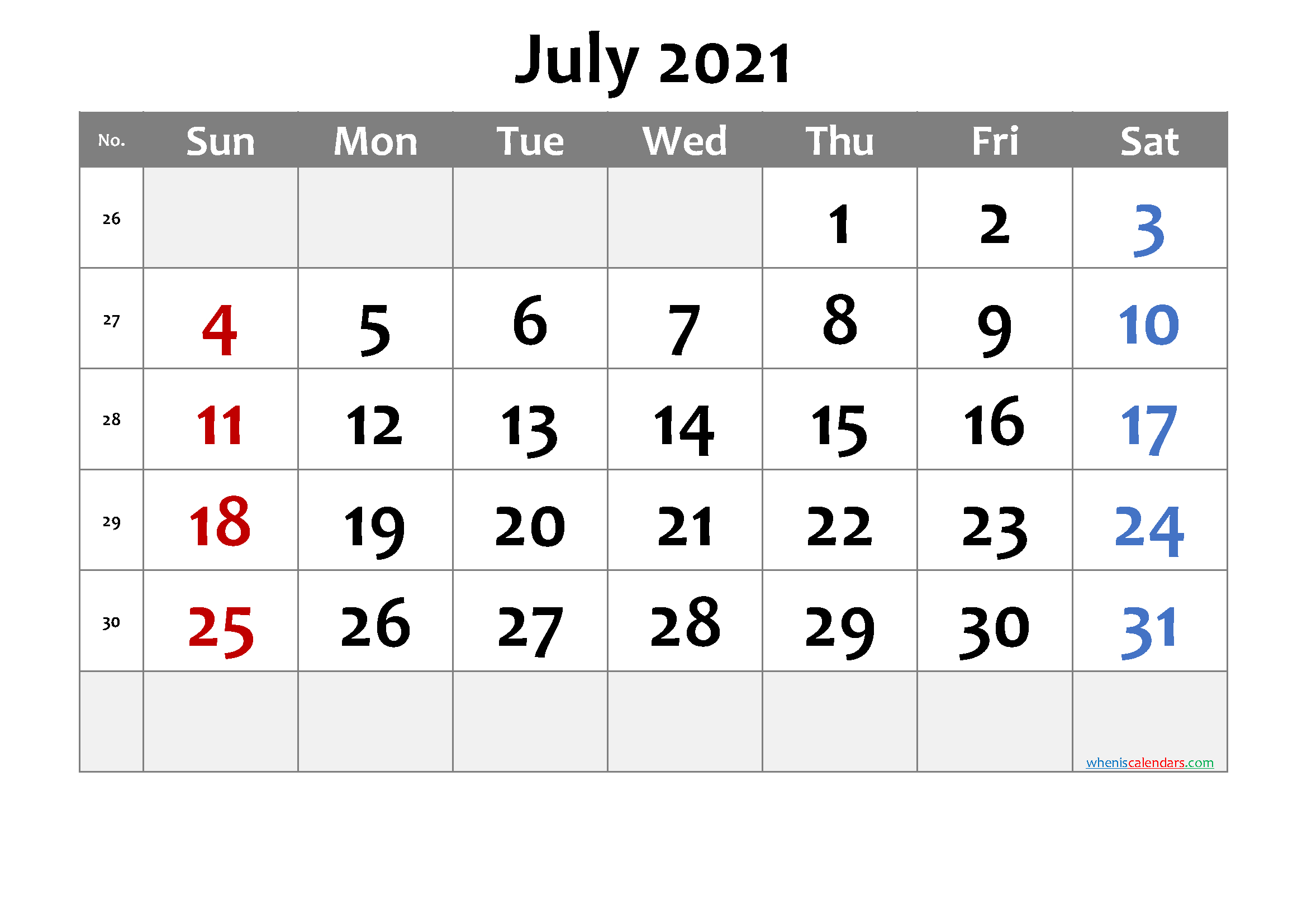 Free July 2021 Calendar [Free Premium] - Free Printable