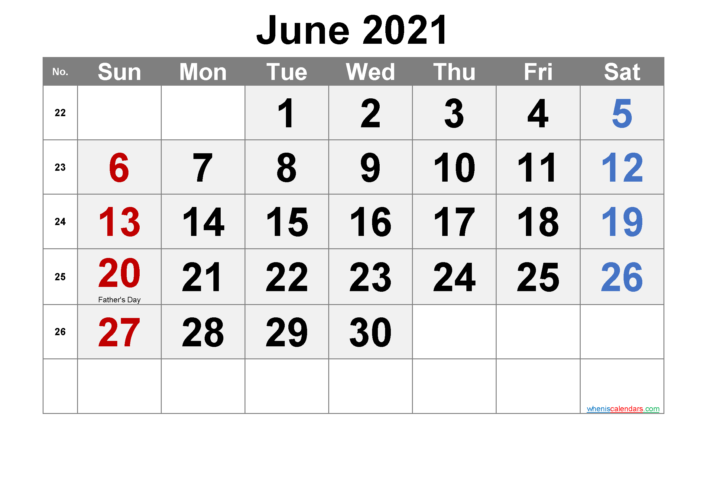 Free June 2021 Calendar Printable