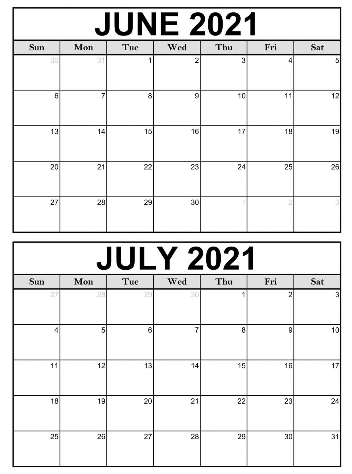 Free June July 2021 Calendar Printable With Holidays