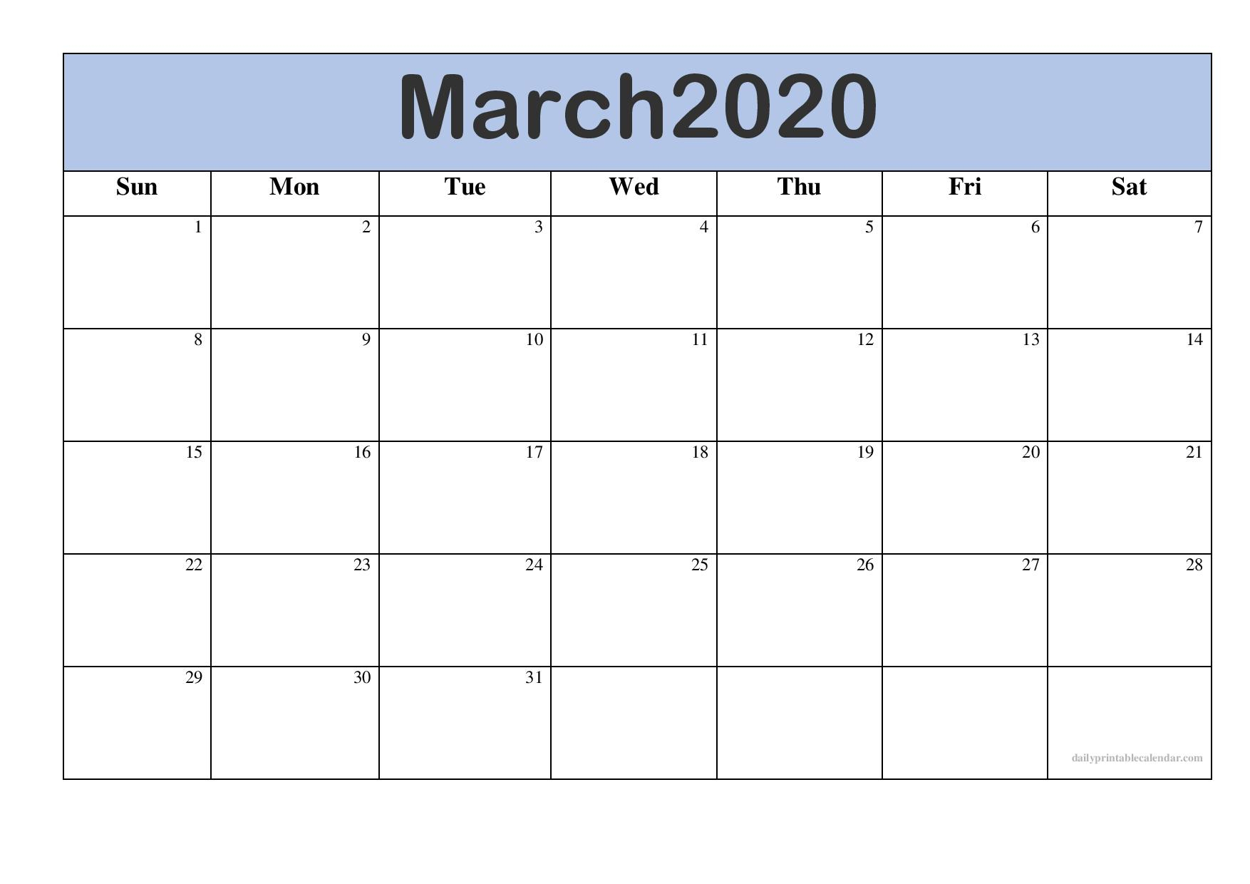 Free March 2020 Calendar Printable [Monthly Templates
