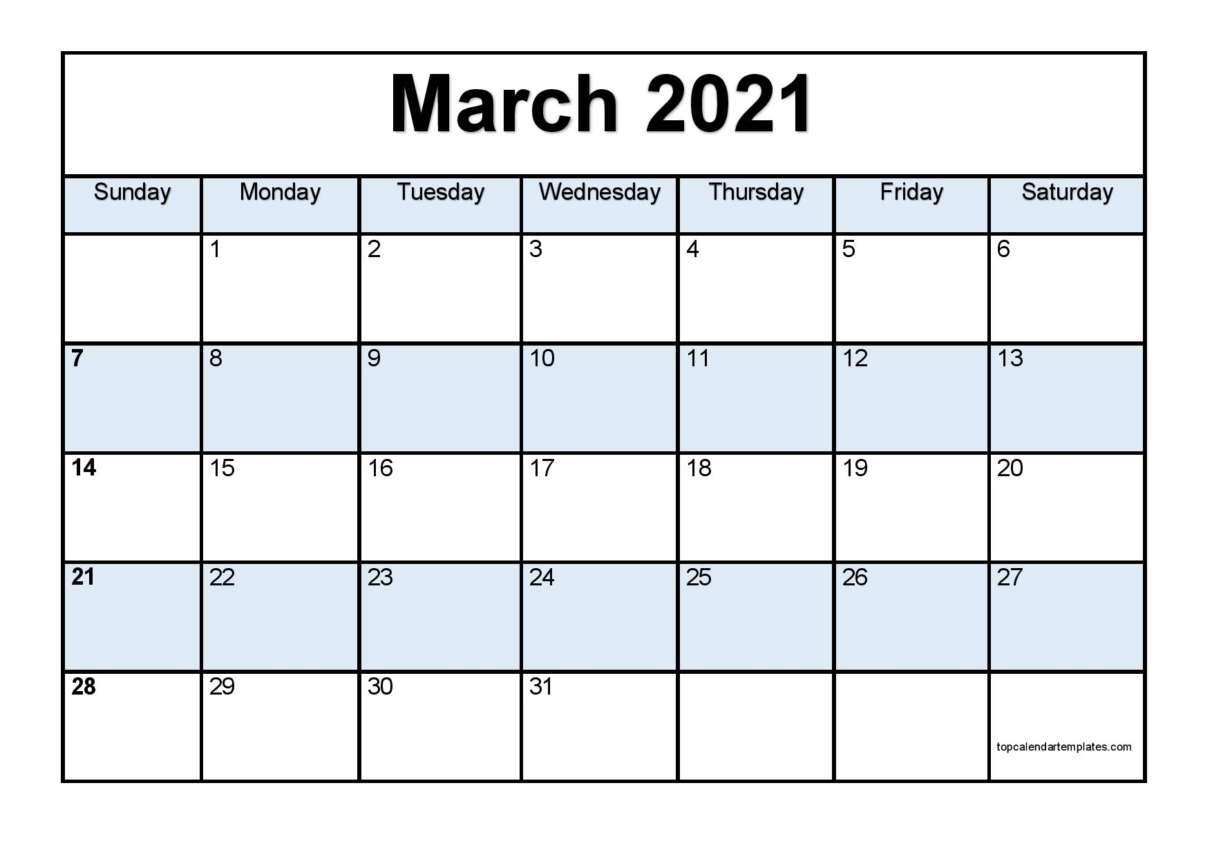 Free Calendar Template 2021 Monthly