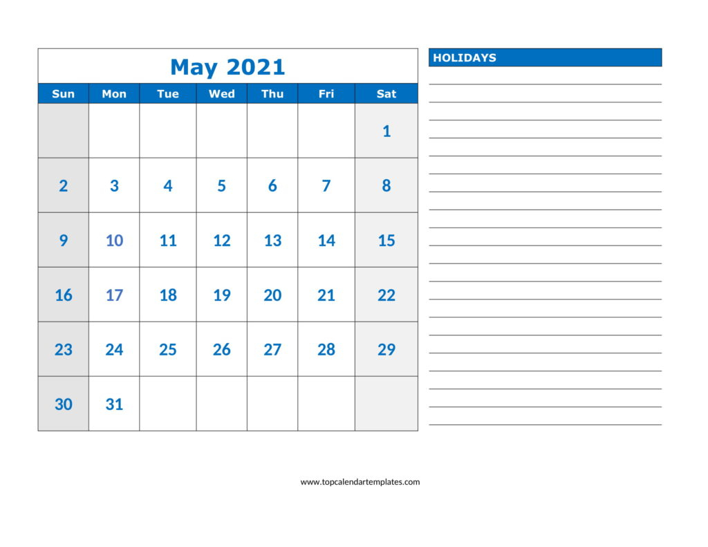 Free May 2021 Printable Calendar In Editable Format