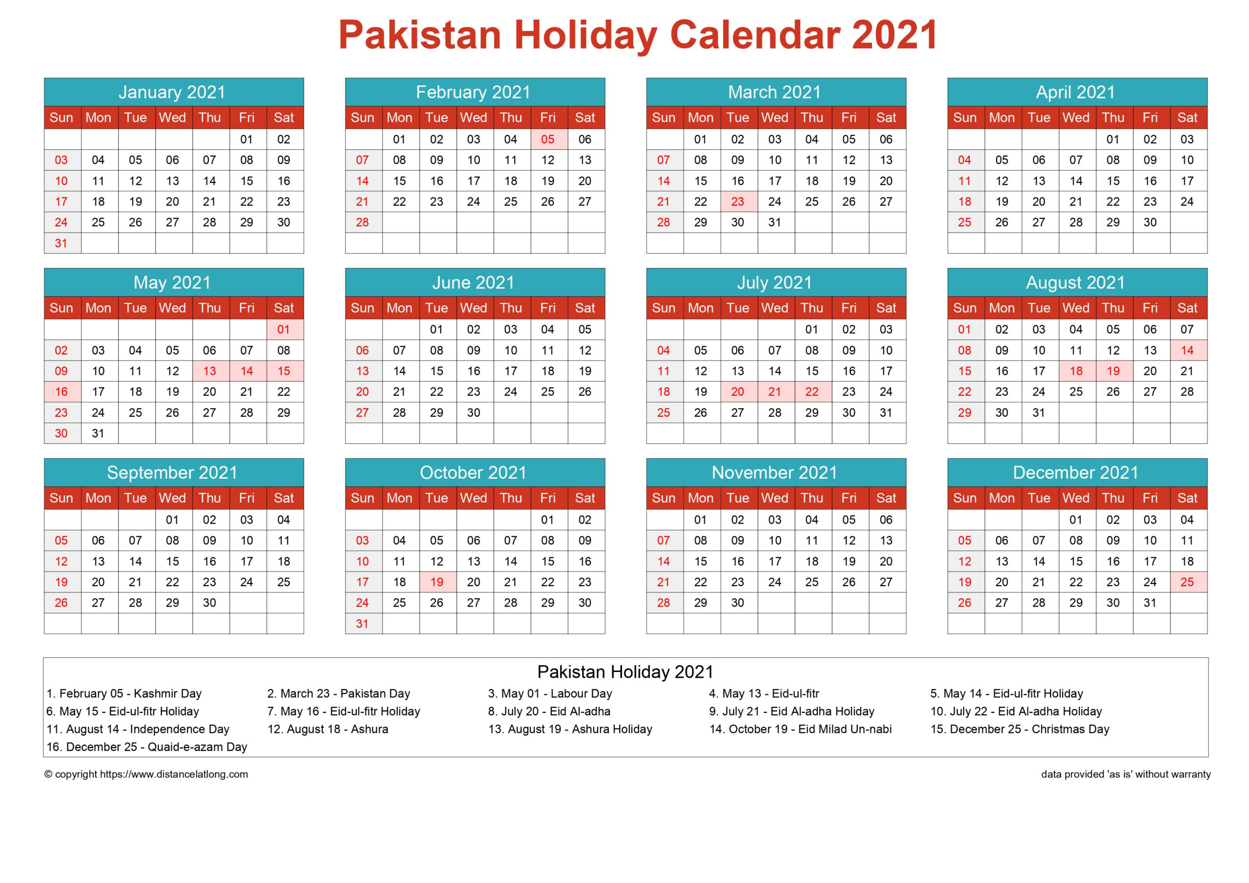 Free Pakistan Holiday Printable Calendar Cheerful Bright