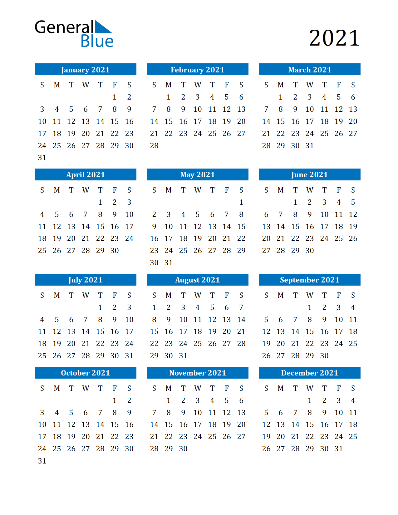 2021 Calendar Printable Pdf