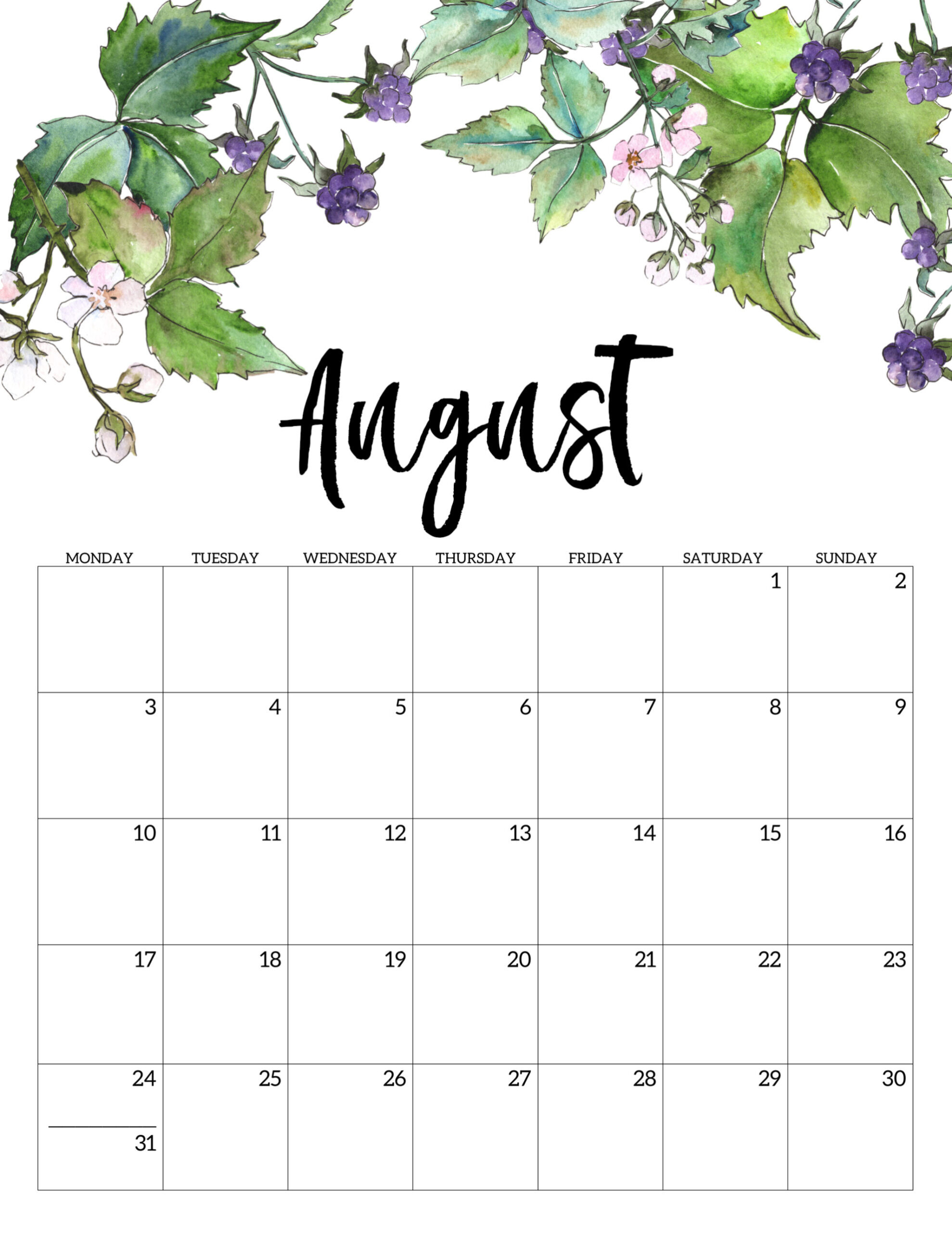 Free Printable 2020 Monday Start Calendar {Floral} | Paper