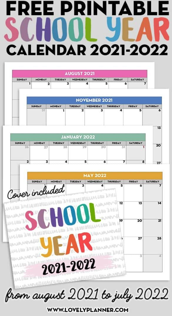 Free Printable 2021-2022 Monthly School Calendar Template