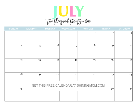 Free Printable June July August 2021 Calendar 