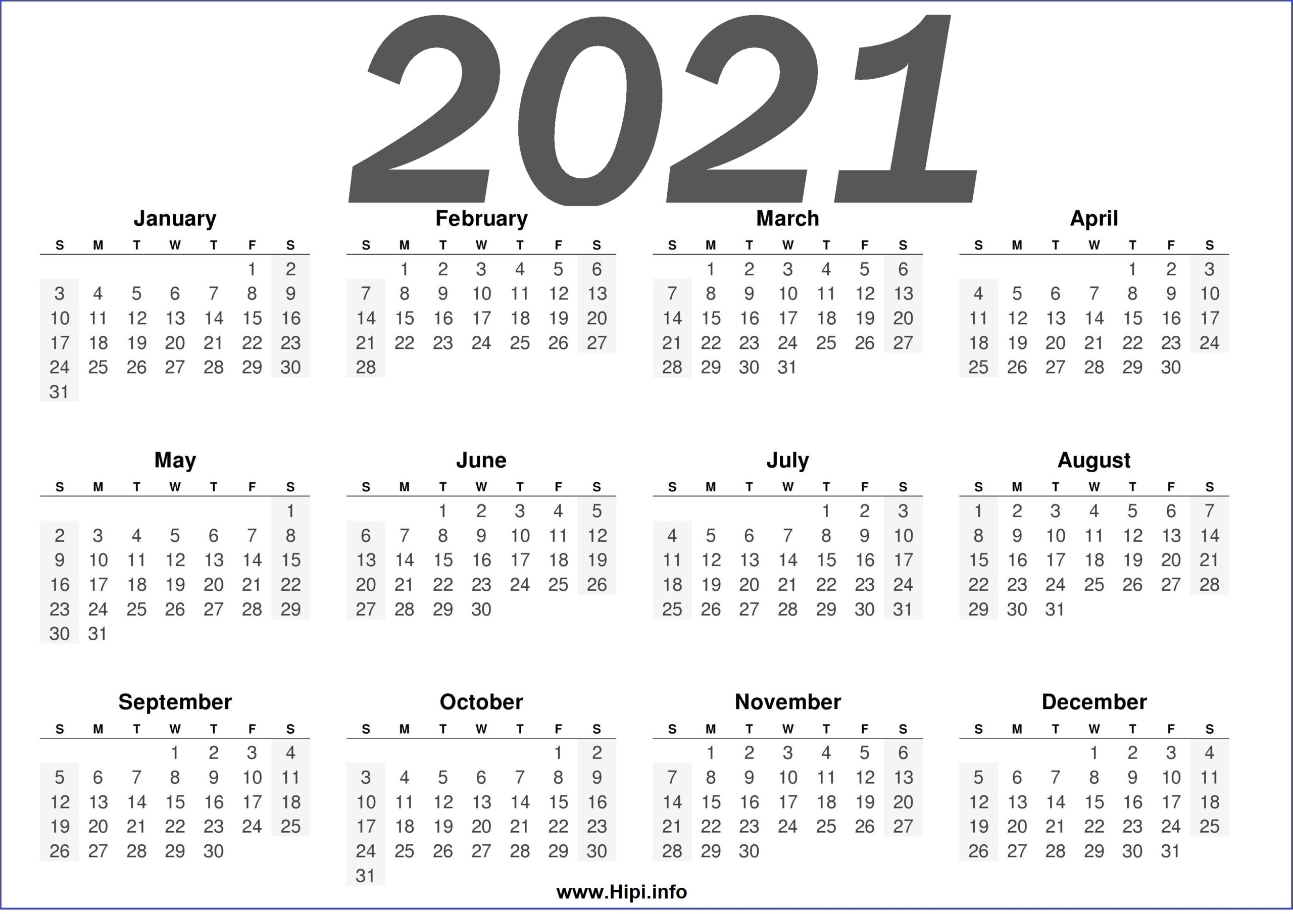 Free Printable 2021 Calendars Horizontal - Hipi