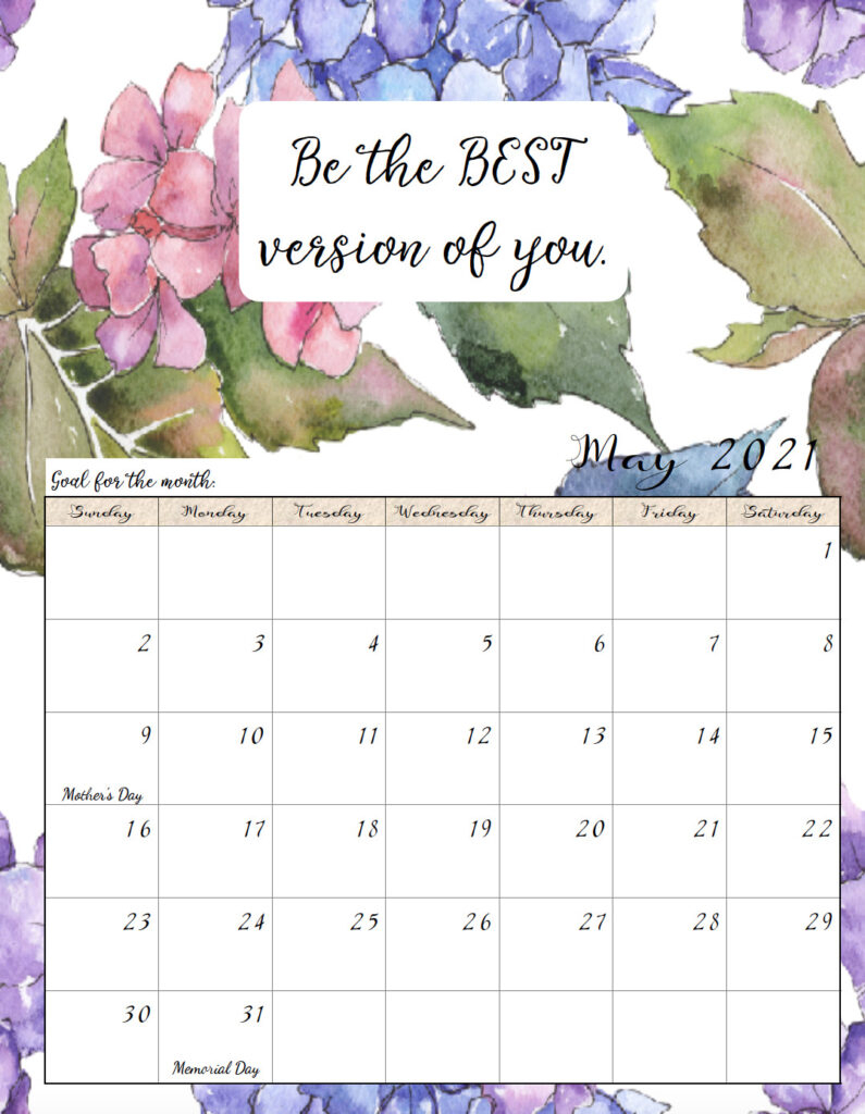 Free Printable 2021 Monthly Motivational Calendars