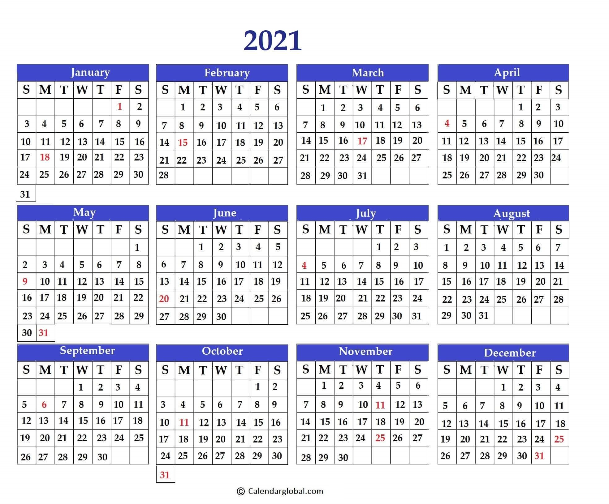 Free Printable Calendars For 2021