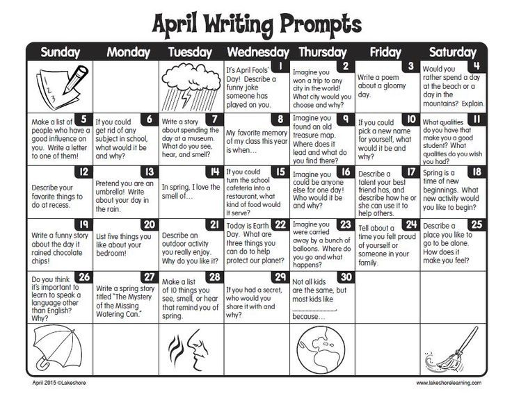 Free Printable April Writing Prompts Calendar ~ Perfect