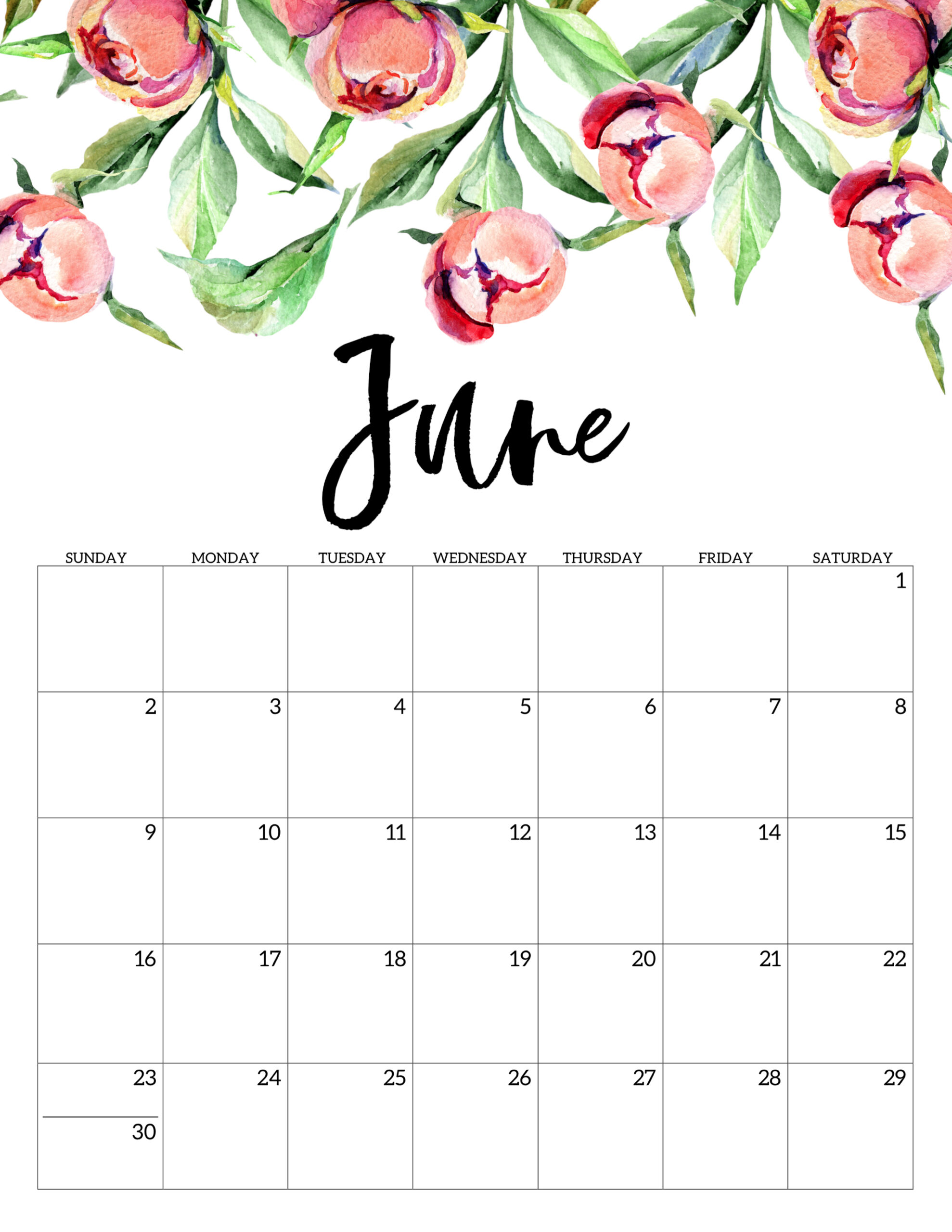 Free Printable Calendar 2019 - Floral - Paper Trail Design