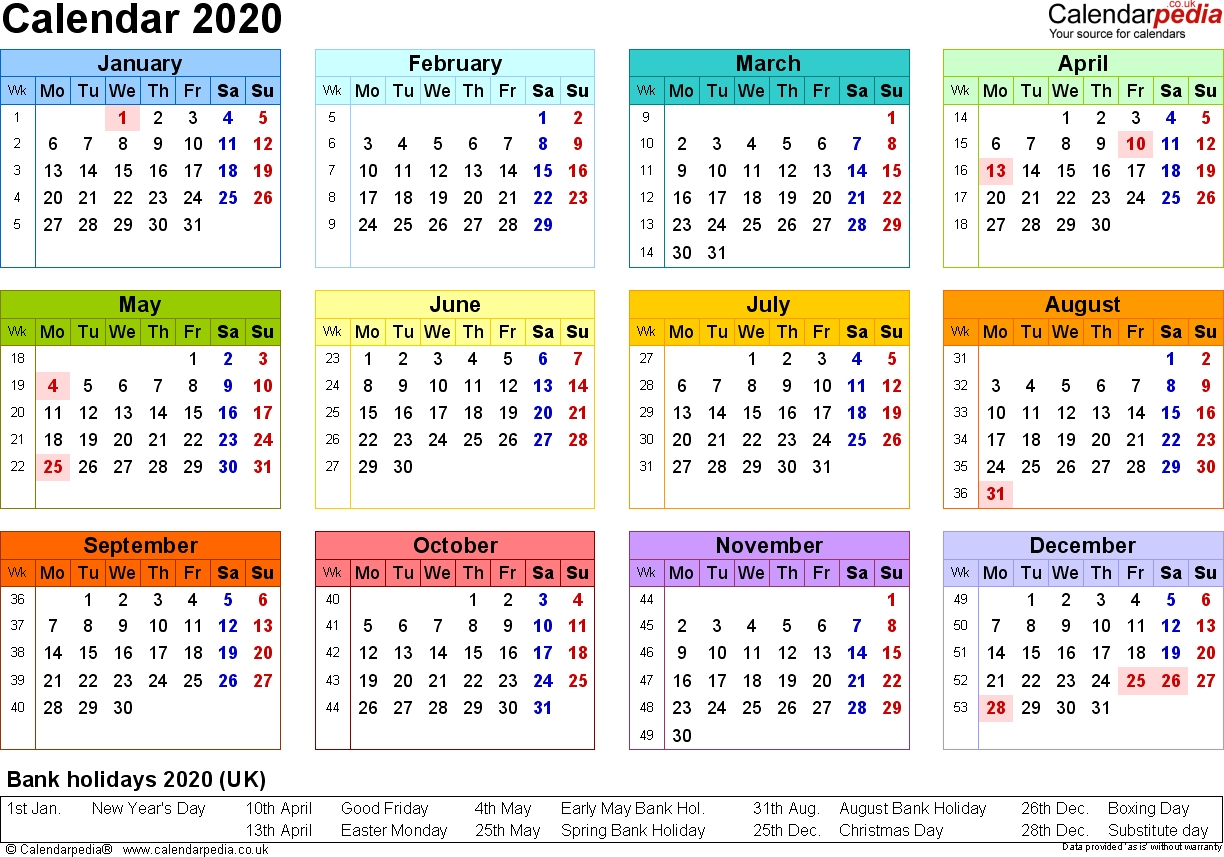 Free Printable Calendar 2020 Uk | Qualads