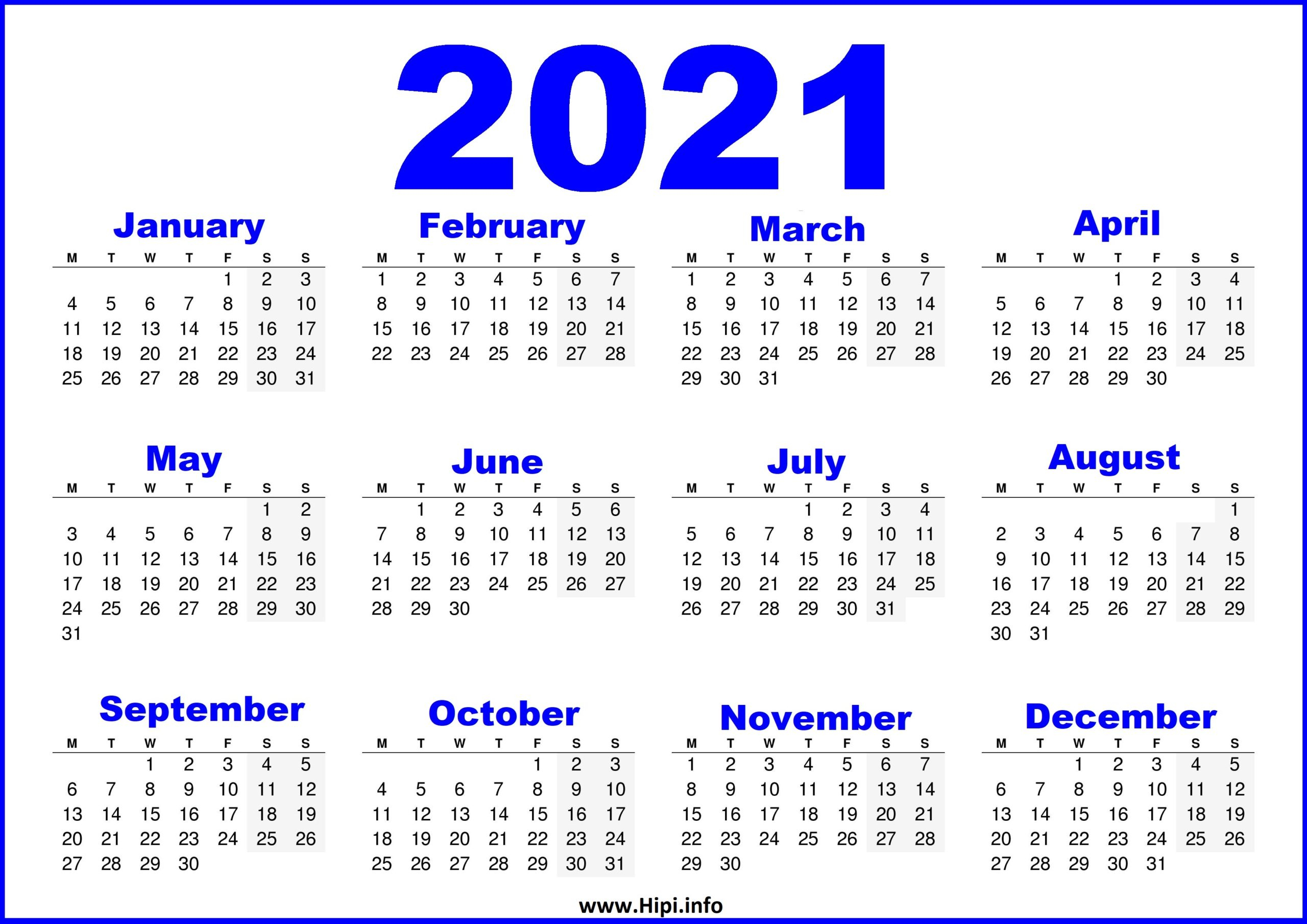 Free Printable Calendar 2021 Uk - Blue - Hipi