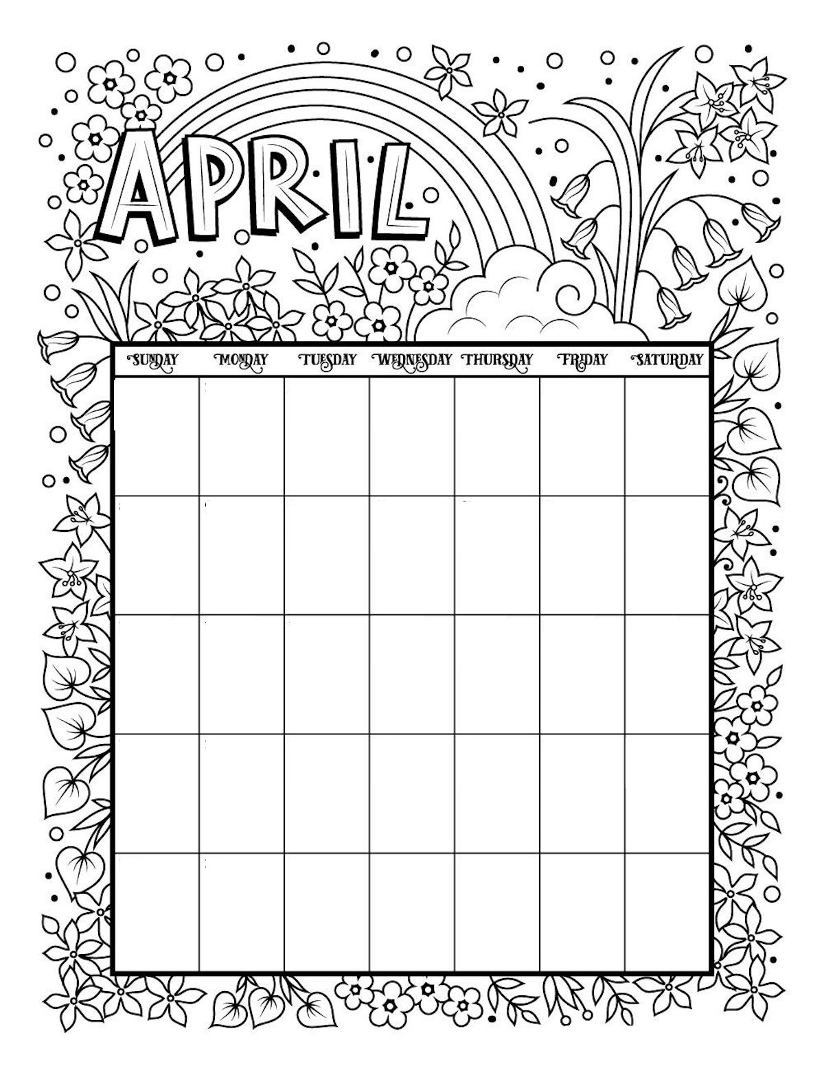 Free Printable Calendar Coloring Pages - Every Month Any Year