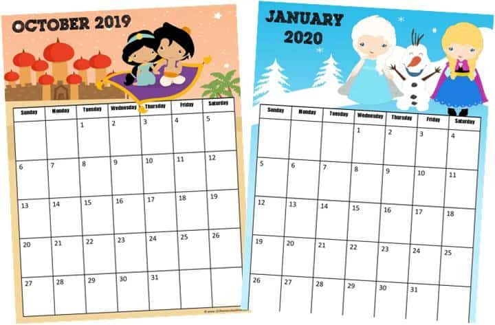 Free Printable Disney Calendar 2021 | Kids Calendar Print