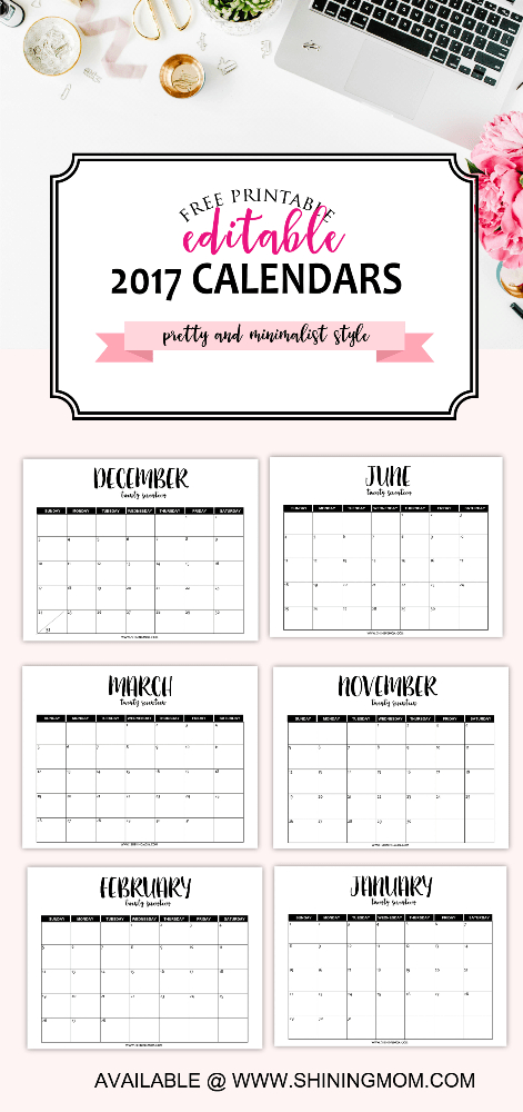 Free Printable: Fully Editable 2017 Calendar Templates In