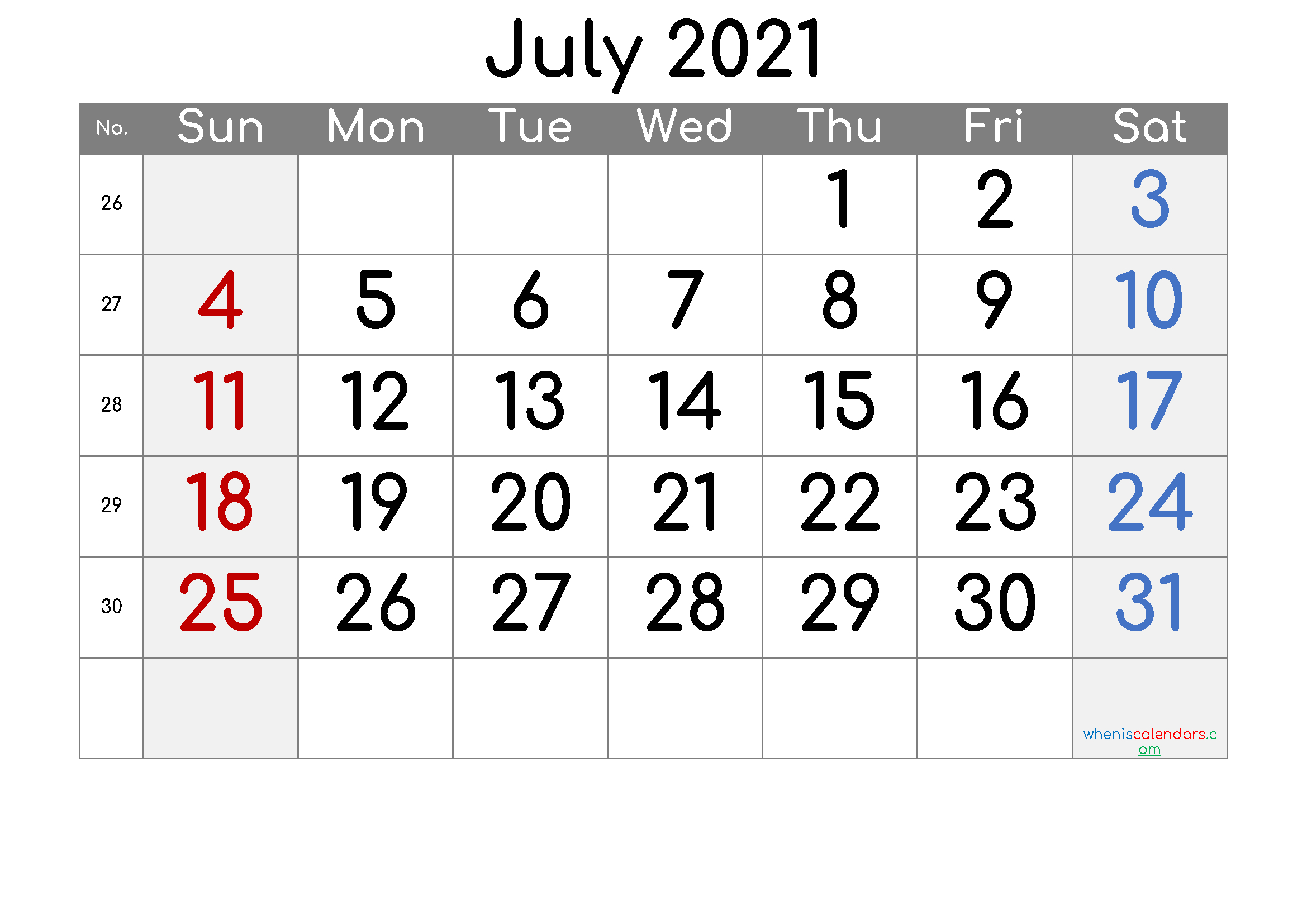 Free Printable July 2021 Calendar (Premium)