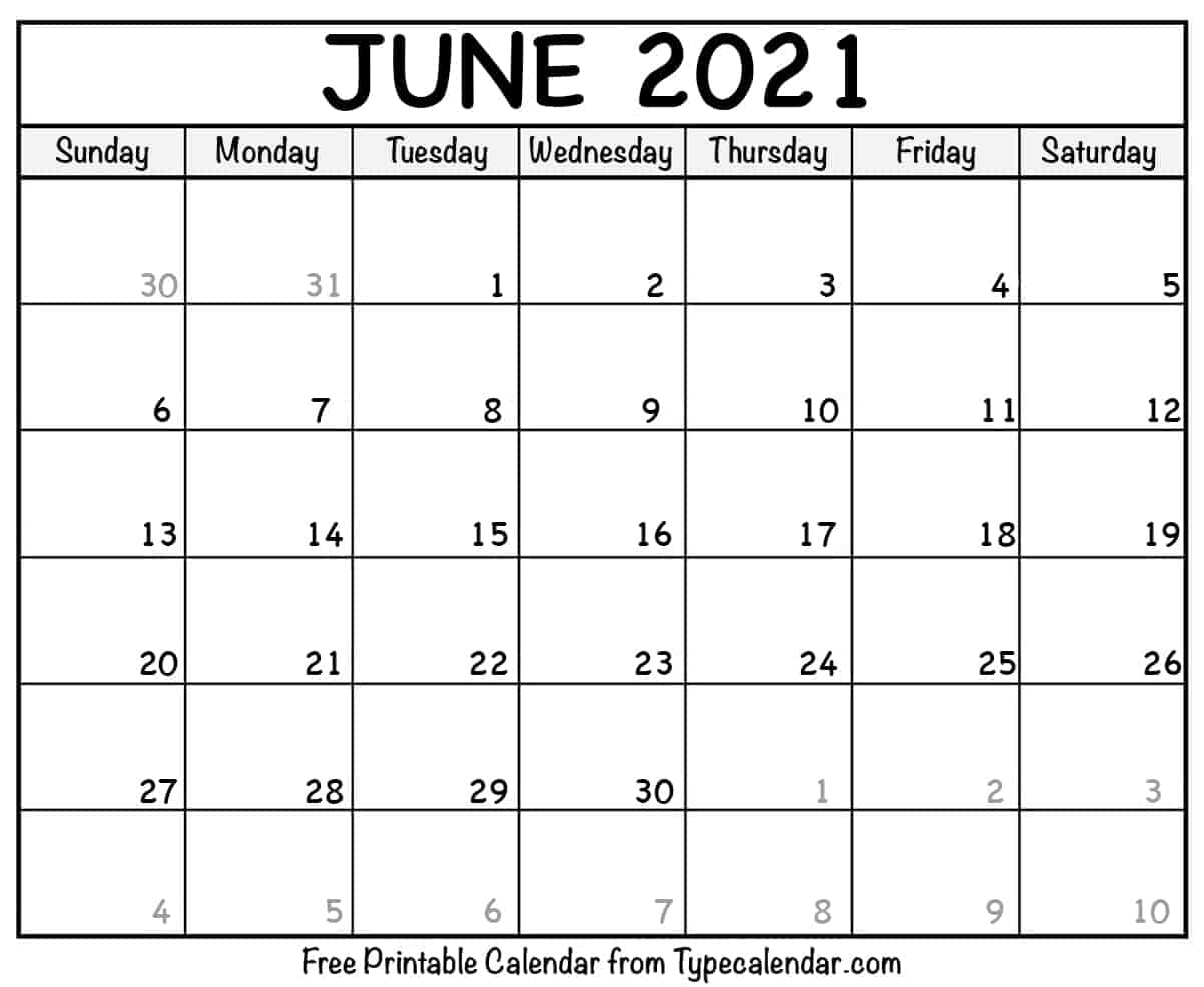 Free Printable June 2021 Calendars | Type Calendar