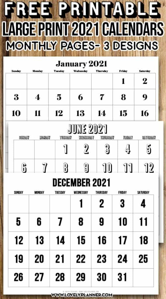 Free Printable Large Print Calendar 2021 - Lovely Planner