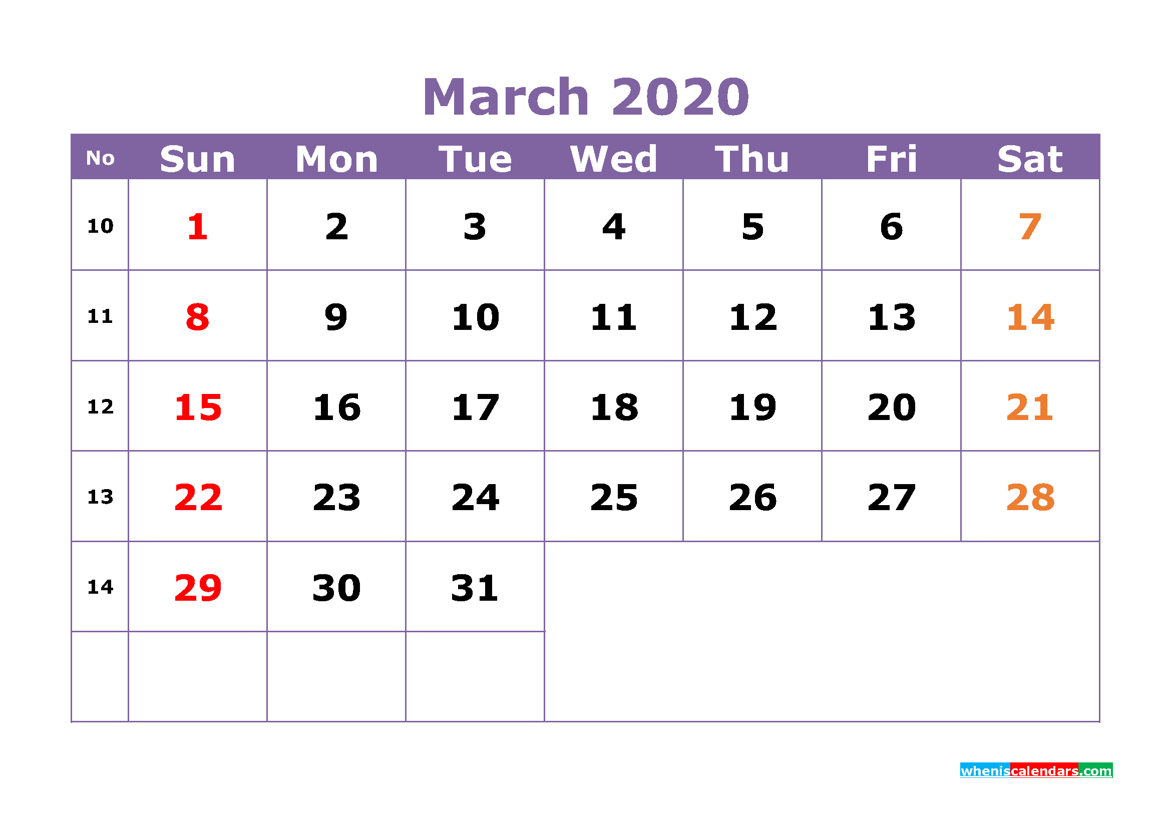 Free Printable March 2020 Calendar Templates - Free