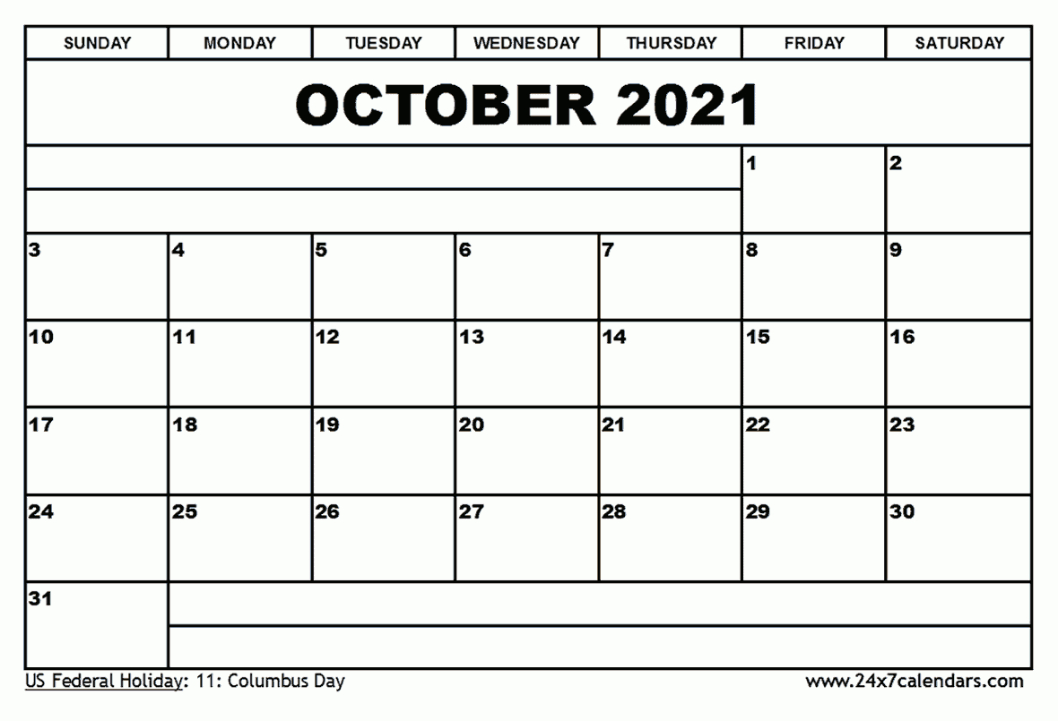 Free Printable October 2021 Calendar : 24X7Calendars
