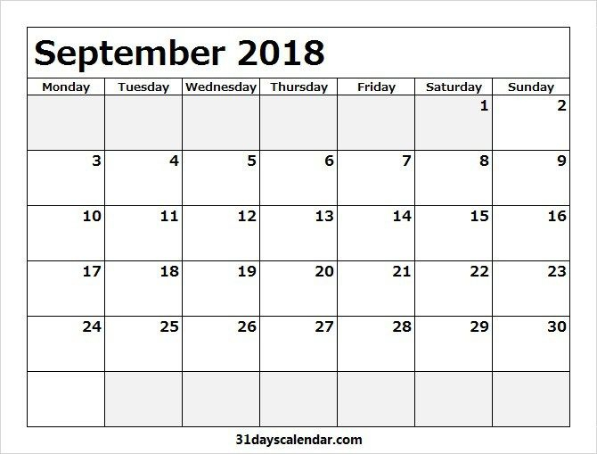 Free September 2018 Monday Start Image &amp; Picture For