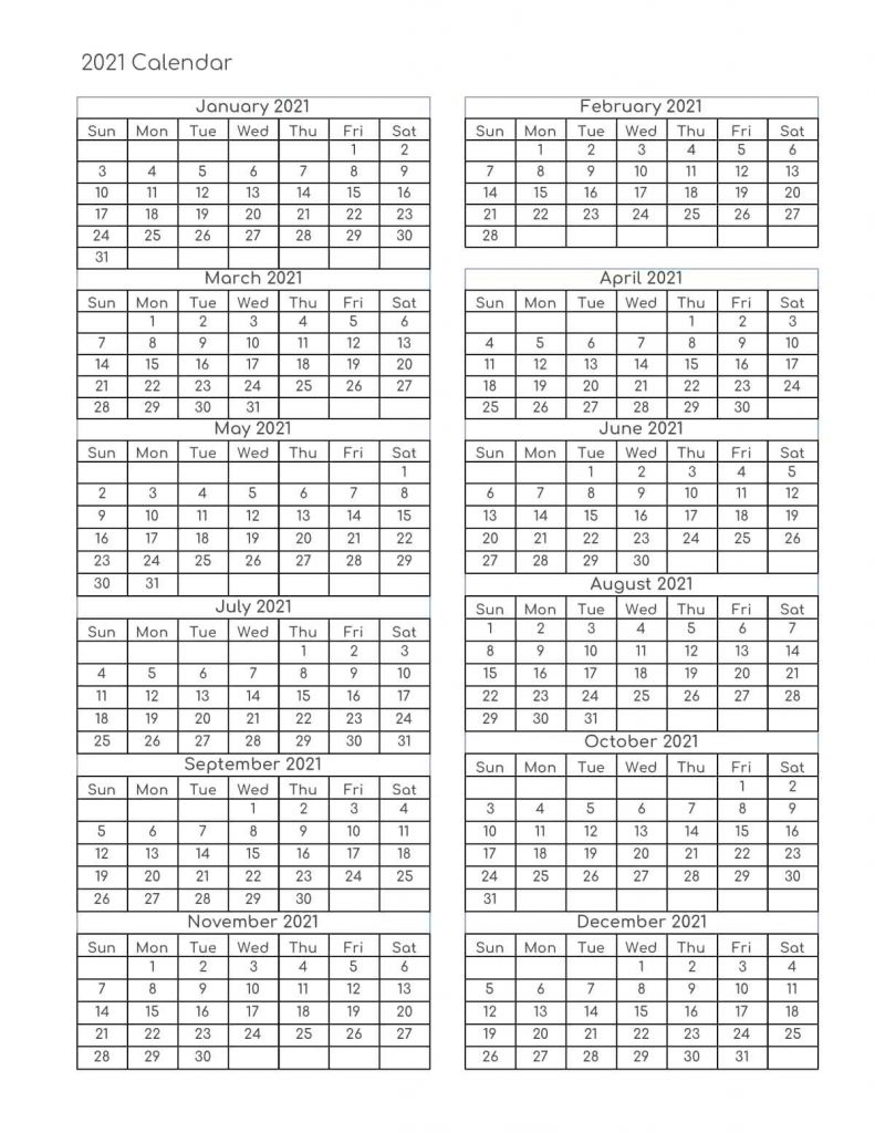 Free Yearly 2021 Calendar Printable Templates - Calendar Edu