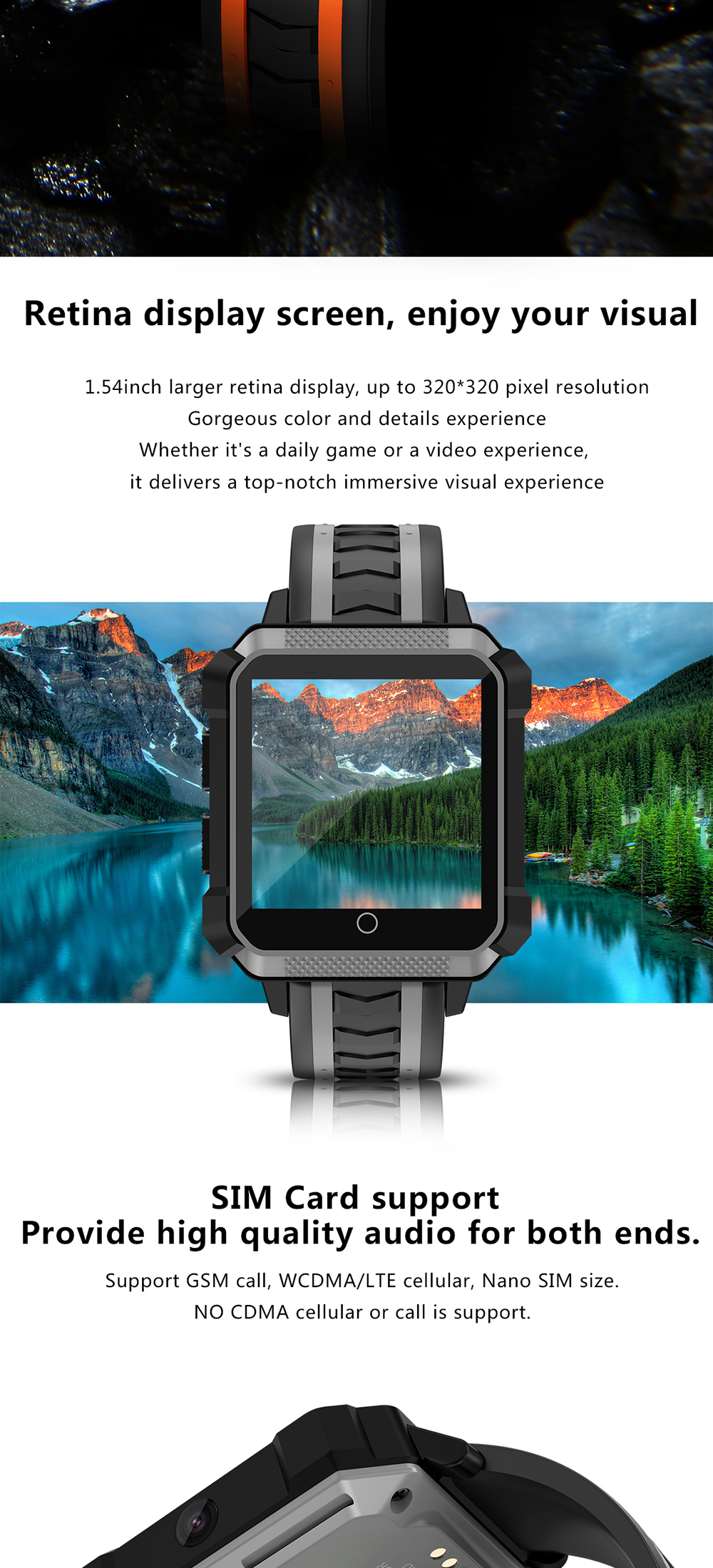 H7 Android 4G Smart Watch Phone With Touch Displaycamera
