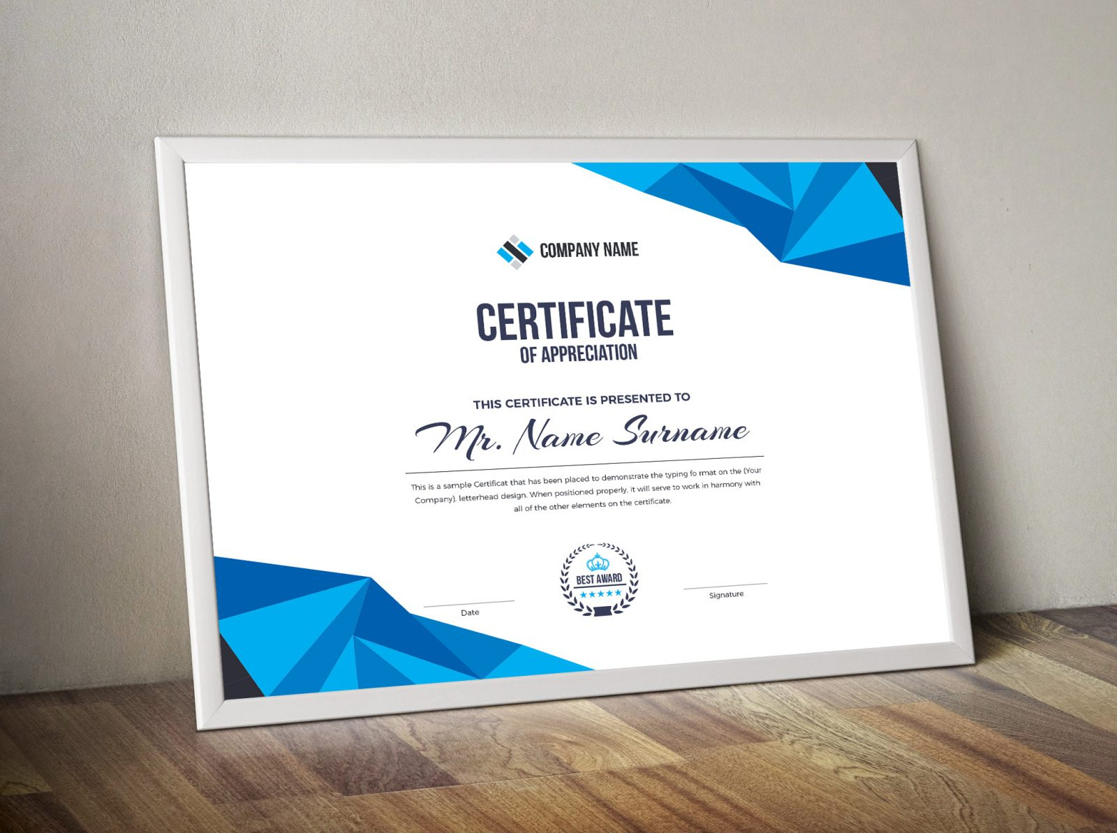 High Quality Elegant Corporate Certificate Template 000855