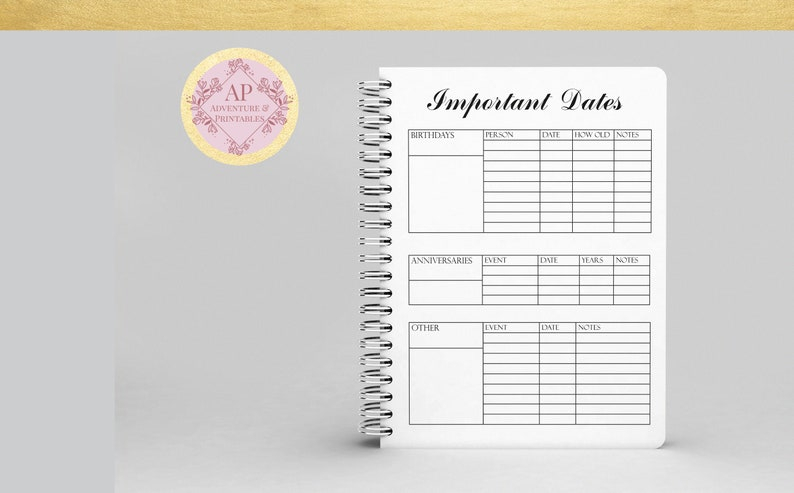 Important Dates Page Dates To Remember Planner Insert