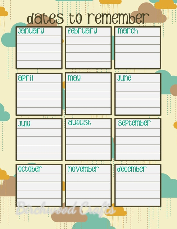 Items Similar To Printable Dates To Remember Template For