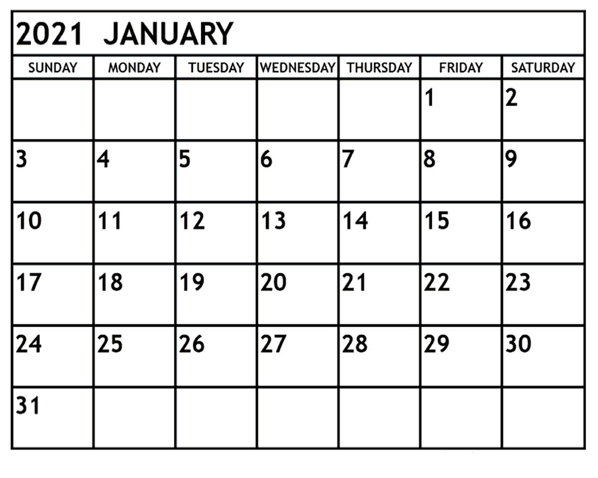 January 2021 Blank Calendar - Mycalendarlabs