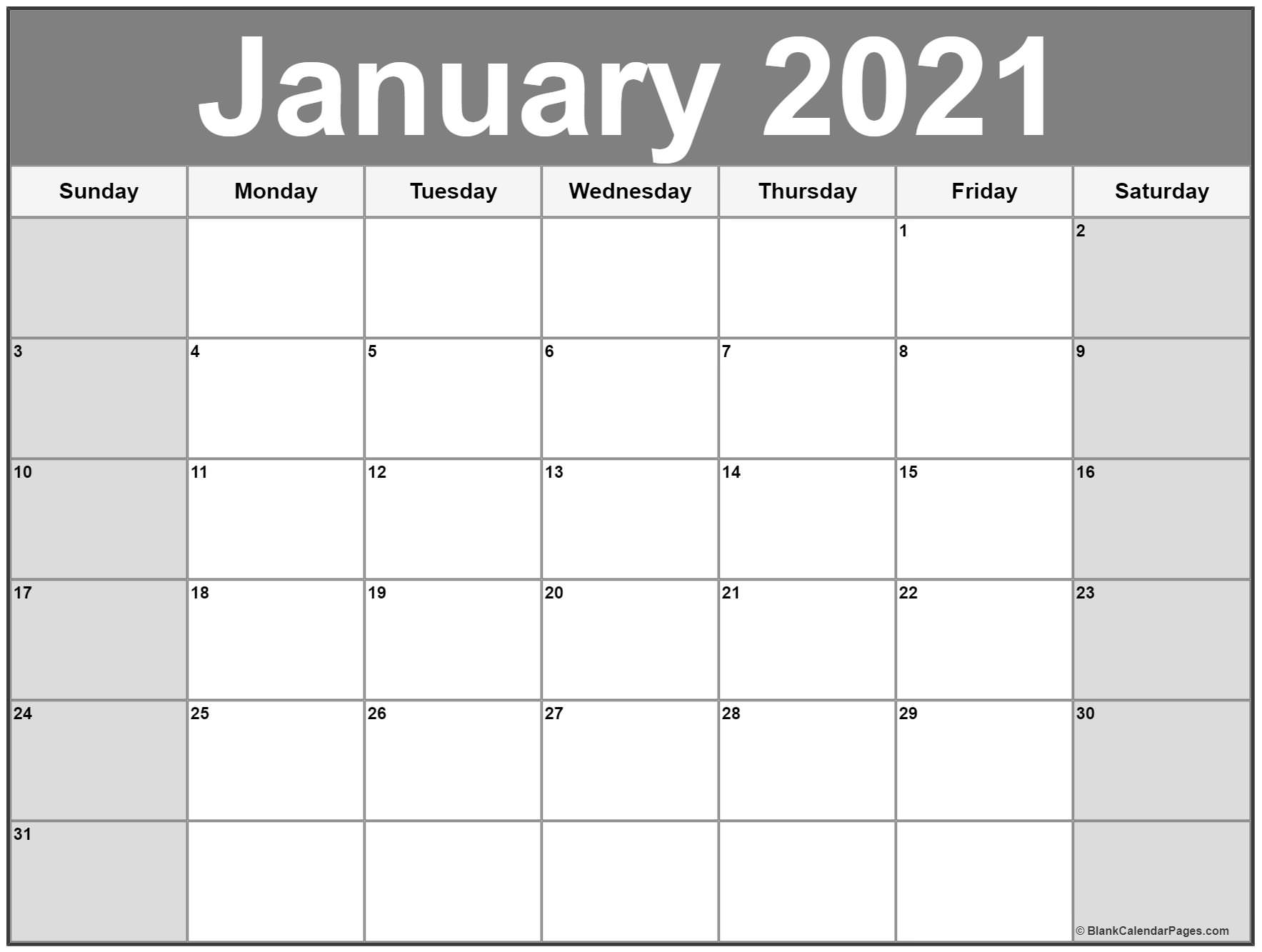 January 2021 Calendar | Free Printable Calendar Templates