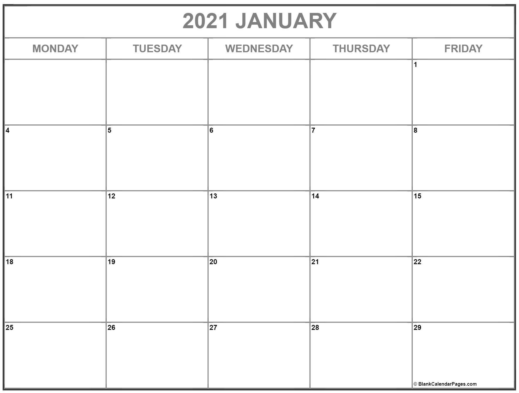 January 2021 Calendar Monday To Friday | Calendar