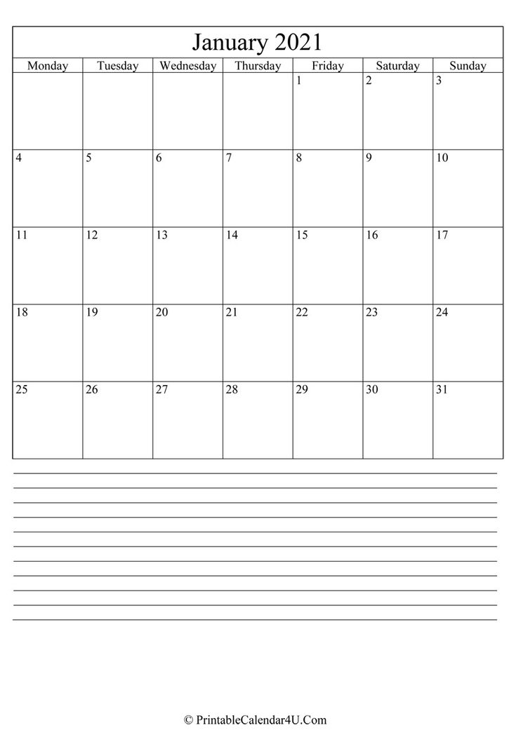 January 2021 Calendar With Notes | Printable Calendar