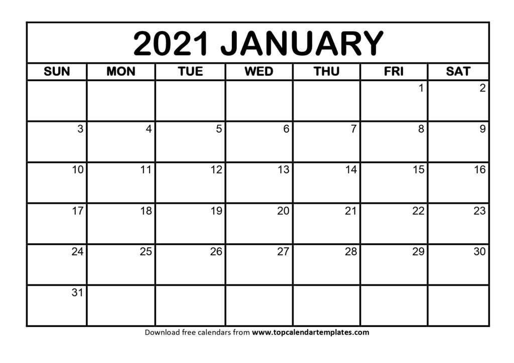 January 2021 Printable Calendar Template - Pdf Word Excel
